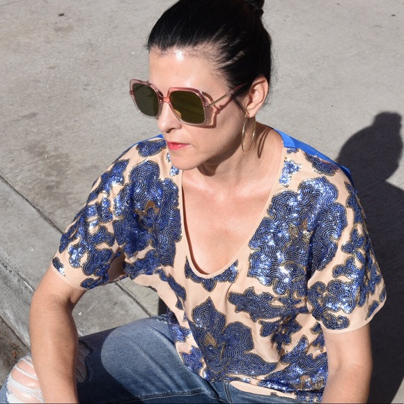 TRACY REESE For Target Blue Sequin Top Medium - Picture 11 of 13